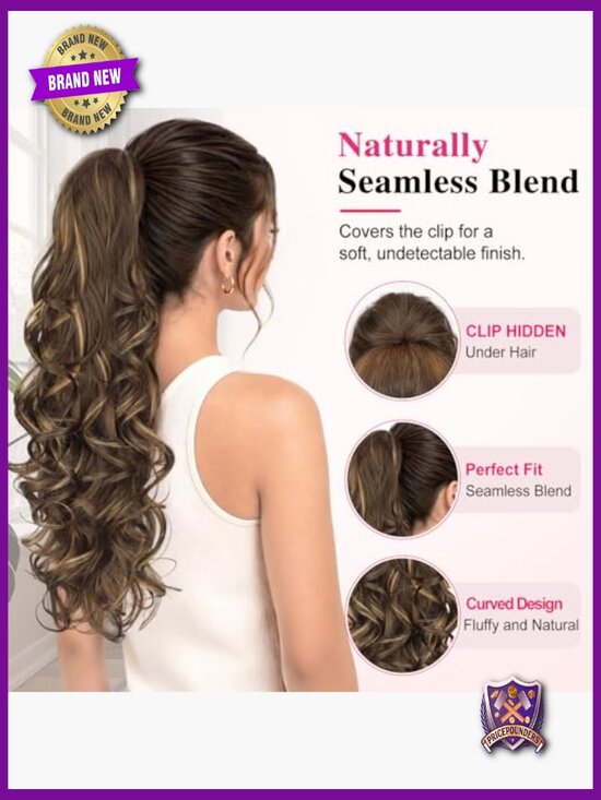 24 Inch Claw Clip Ponytail Extension Wavy Long Hairpiece for Women